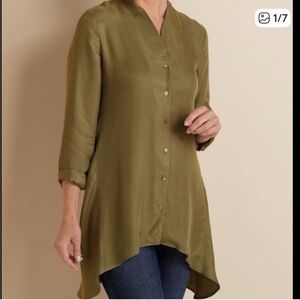 Soft Surroundings Laurel Tunic Top Olive Cupro Viscose Asymmetric Hem medium